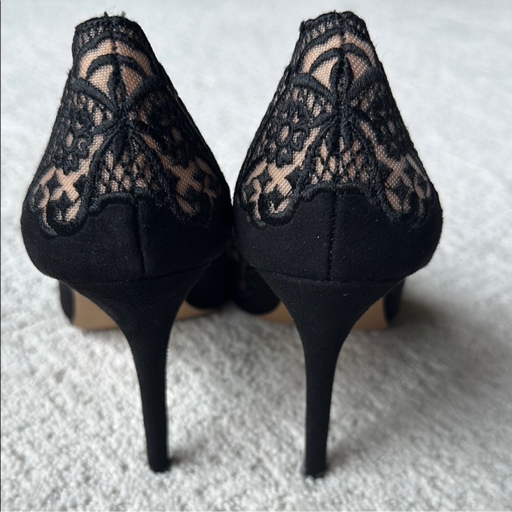 INC Black Heels with Intricate Lace Overlay - Picture 9 of 9